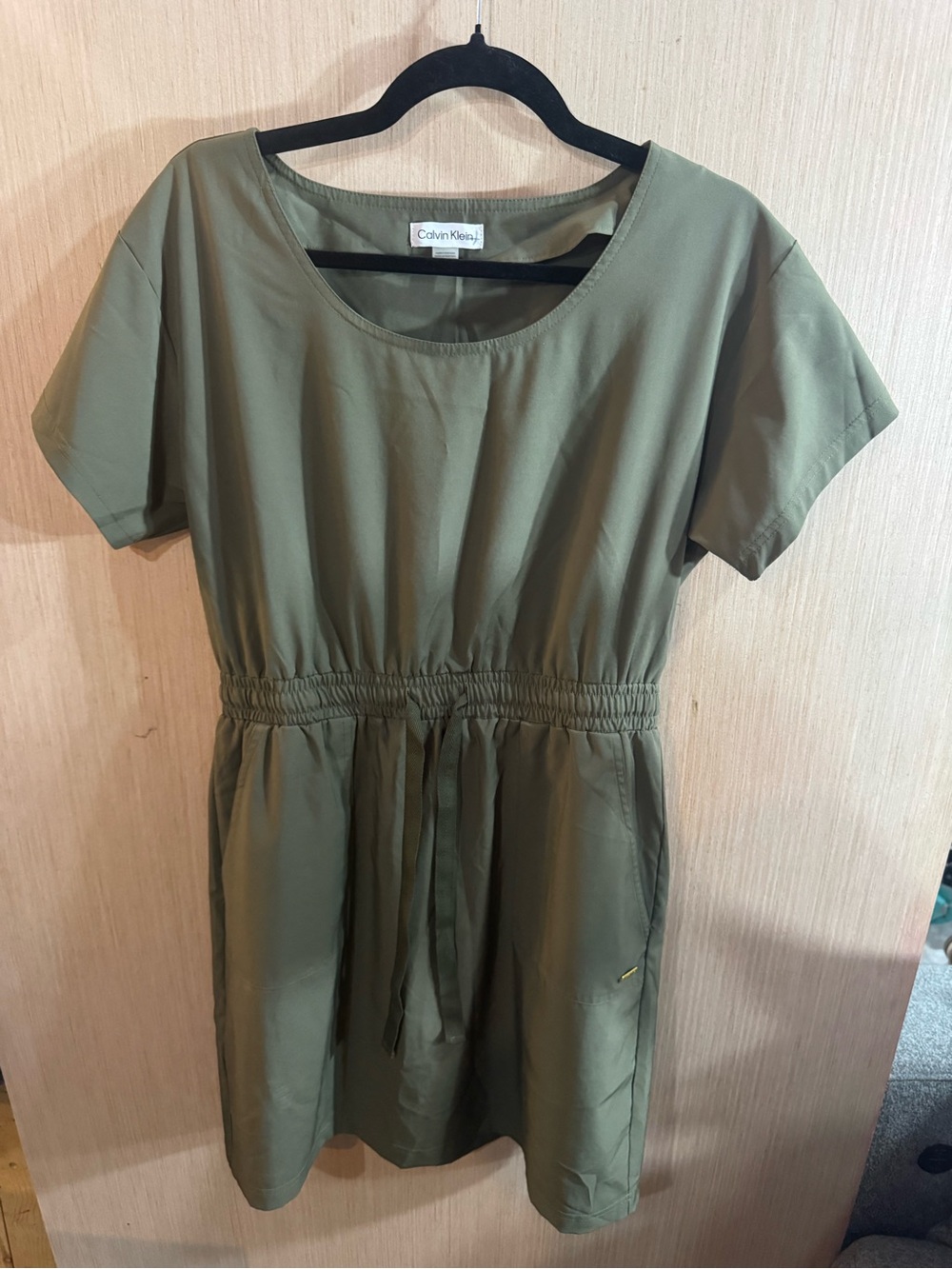Calvin Klein Olive Green Short-Sleeve Drawstring Activewear Dress Size 6